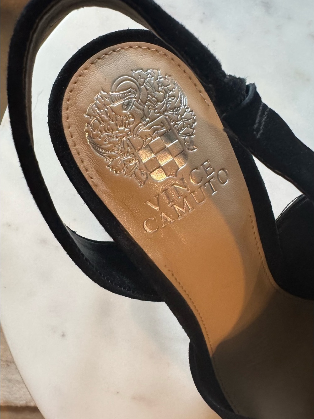 Vince Camuto Crasantha Black Suede Open-Toe Slingback Mules - Picture 9 of 11
